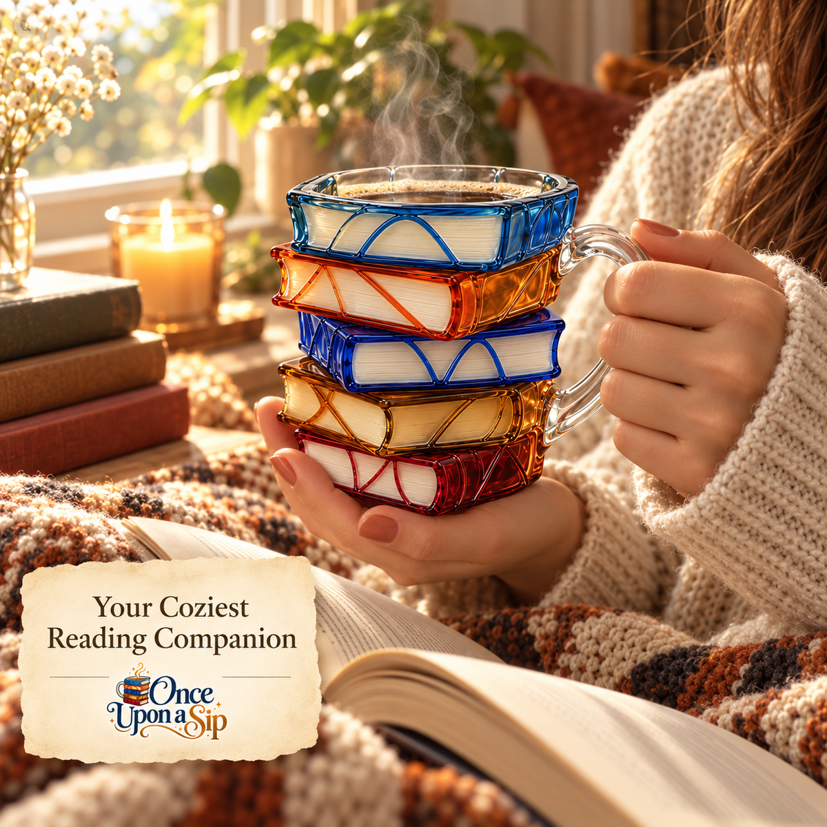 Stained Glass Book Stack Mug
