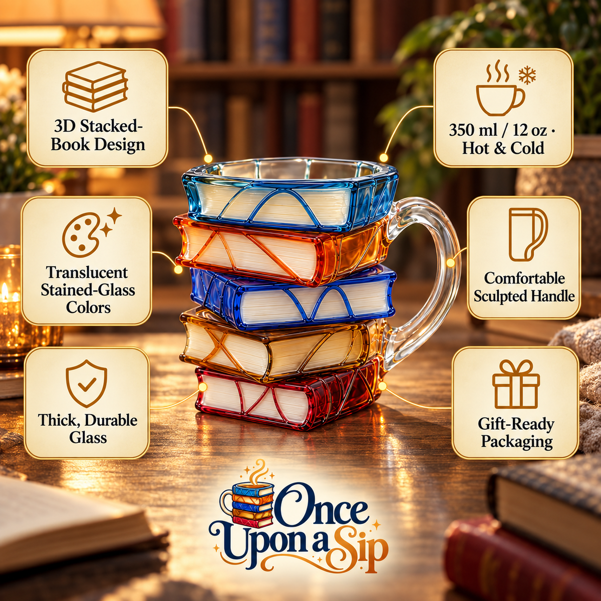 Stained Glass Book Stack Mug