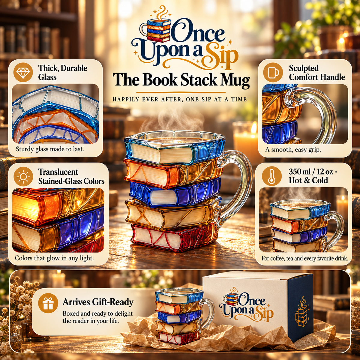 Stained Glass Book Stack Mug